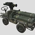 Military Vehicle With Missile Launchers Cannon And Steering Control Equipment
