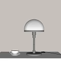 Table Lamp Featuring White Dome Shade Silver Base And White Cup On Light Colored Tabletop 3d model