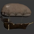 Vintage Wooden Airship Boat With Large Beige Balloon Mast And Ropes Design