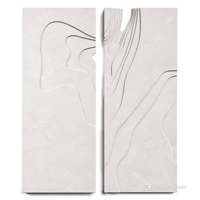 Abstract Modern Wall Decor with Black Curved Lines on White Background 3d model 