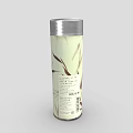 Decorative Ornament Set Featuring Light Green Jasmine Tea Canister With Silver Lid And Bamboo Leaf Pattern