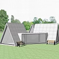 White Triangle Roof Guesthouse Surrounded by Trees with Mountain View Lawn Bench and Fire Pit