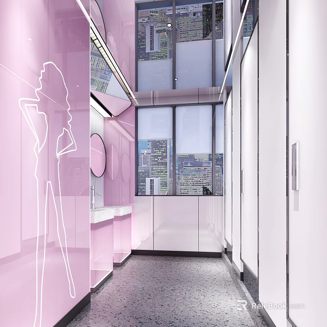 Modern Public Toilet Interior With Clean Facilities And Bright Lighting Design 3d model 
