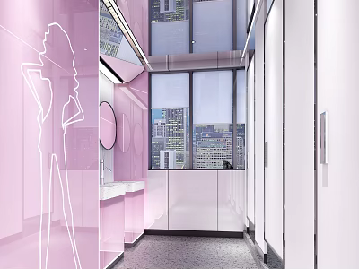 Modern Public Toilet Interior With Clean Facilities And Bright Lighting Design 3d model