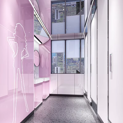 Modern Public Toilet Interior With Clean Facilities And Bright Lighting Design 3d model