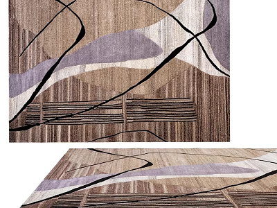 Modern Square Area Rug With Abstract Geometric Pattern In Brown Purple Beige Tones 3d model