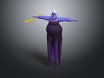 Animated Purple Character With White Hair Yellow Weapon And Dark Dress Purple Hem Outstretched Arms 3d model