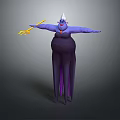 Animated Purple Character With White Hair Yellow Weapon And Dark Dress Purple Hem Outstretched Arms