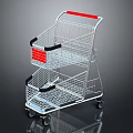 Metal Shopping Cart With Two Tier Basket Red Handle And Wheels