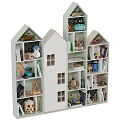 Adorable Stuffed Dolls On White House Shaped Shelves With Books And Toys