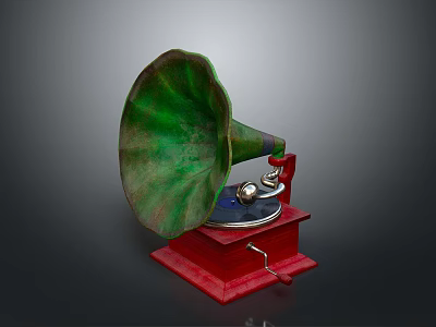 Vintage Electronic Gramophone Classic Design With Green Horn Red Base And Turntable 3d model