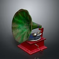 Vintage Electronic Gramophone Classic Design With Green Horn Red Base And Turntable