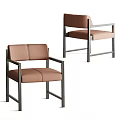 Stylish Brown Leather Single Sofa With Metal Frame Armrest Modern Interior Design 3d model