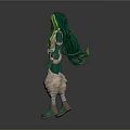 Game Movie Character With Green Long Hair Silver Ornaments And Light Colored Outfit