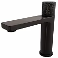 Sleek Black Modern Faucet With Long Spout And Textured Handle Design