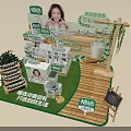 Commercial Equipment for Organic Food Product Display with Green Decorations and Shelf Stand