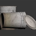 Two Metal Buckets With Labels And Open Lid For Household Storage