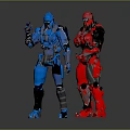 Game Movie Character Blue And Red Armored Robots Standing In Action Poses
