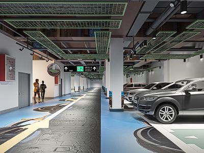 Industrial LOFT Parking Underground Parking Garage Underground Garage Parking Space Traffic Signs Car model