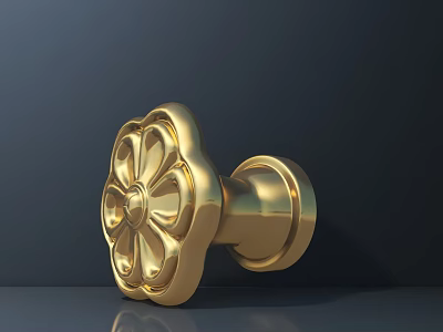 Golden Floral Decorative Door Handle With Intricate Patterns For Home Decoration 3d model