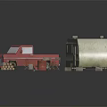 Camping Scene With Red Truck White Trailer Firewood Chairs And Barrel