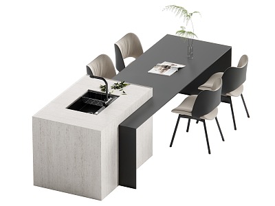 Modern Nakajima Dining Table and Chair Combination 3d model