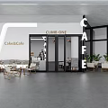 Modern Coffee Cafe Interior With Counter Tables Chairs Plants And Large Windows