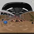 Spacious Fitness Studio With Yoga Mats Fitness Balls Mirrors And Wooden Lockers