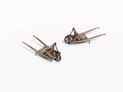 Two Vintage Wooden Wheelbarrow Models With Classic Structure And Wheels 3d model