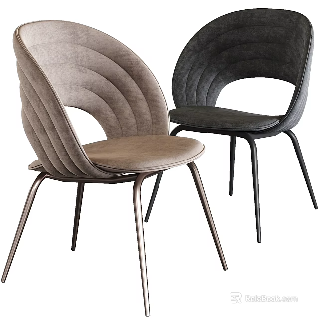 Modern Single Chair In Two Tone Colors With Curved Backrest Velvet Upholstery And Metal Legs 3d model 