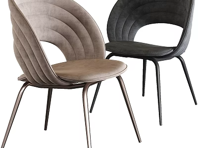 Modern Single Chair In Two Tone Colors With Curved Backrest Velvet Upholstery And Metal Legs 3d model