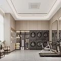 Modern Entertainment Room With Fitness Equipment Relaxation Seats Mirrored Walls And Wooden Decor