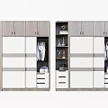 Modern Gray And White Wardrobe With Sliding Doors Hanging Rods Drawers And Shelves