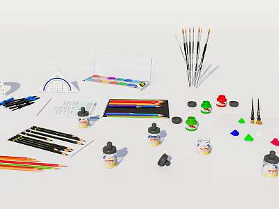Modern Art Supplies Drawing Tools Combination Pencil Composer Ruler Children's Reading Supplies Pigment Drawing Tools Drawing Tools Brush 3d model