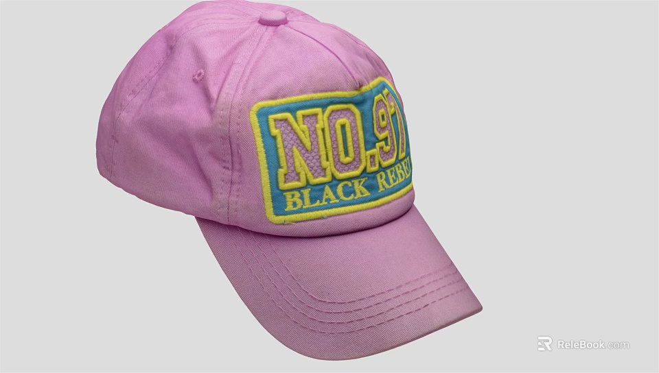 Pink Casual Cap With Yellow And Blue NO.9 Black Bear Patch Design 3d model 