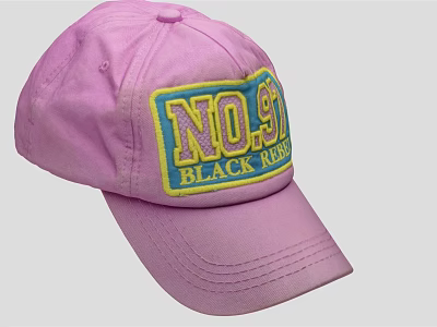 Pink Casual Cap With Yellow And Blue NO.9 Black Bear Patch Design 3d model