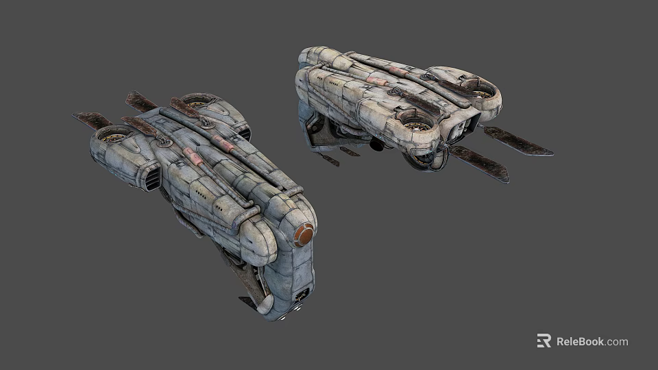 Detailed Futuristic Sci-Fi Spaceship 3D Models With Mechanical Design And Worn Texture 3d model 