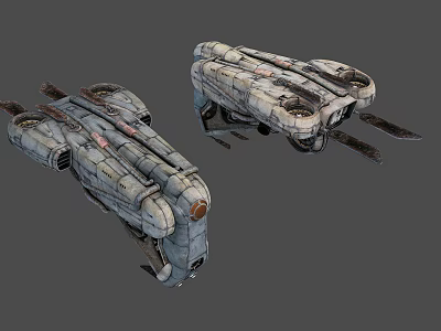 Detailed Futuristic Sci-Fi Spaceship 3D Models With Mechanical Design And Worn Texture 3d model