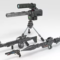 Modern Military Weapons Display With Rifles Pistols Rocket Launchers And Tripod Mounted Guns