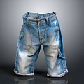 Stylish Blue Denim Shorts With Pockets Belt Gradient Color And Rolled Cuffs