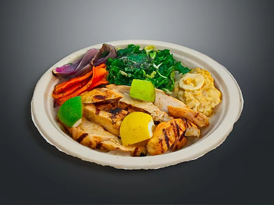Grilled Chicken Bowl With Kale Carrots Purple Onion And Lemon Slices 3d model