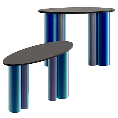 Modern Console Table Design With Black Tabletop And Blue Purple Metallic Pillars 3d model