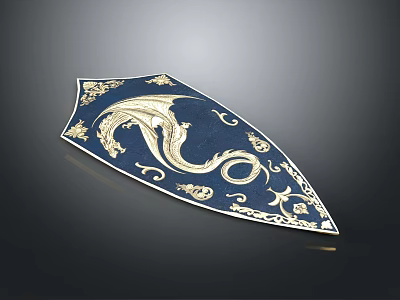 Knight Wielding Deep Blue Shield Adorned With Golden Dragon And Intricate Ornaments 3d model