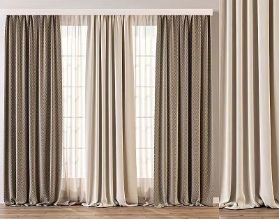 Elegant Light And Dark Curtains With Soft Fabric For Living Room Window Decor 3d model