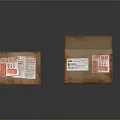 Brown Cardboard Boxes With Open And Closed Lids And Labeled Stickers 3d model