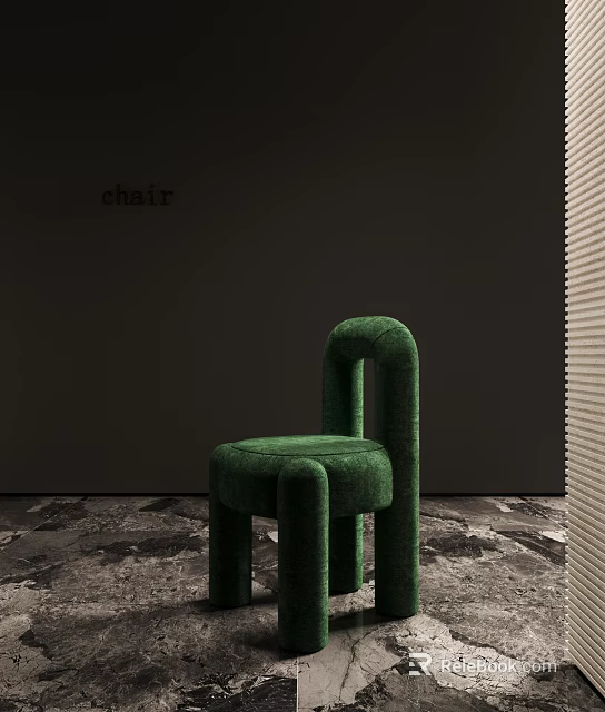 Green Modern Curved Velvet Chair With Stylish Design And Comfortable Seating 3d model 