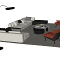 Modern Living Room Sofa Coffee Table Set With Leather Chairs Floor Lamp And Decorative Cushions