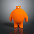 Orange Chubby Stuffed Bear Toy With Round Body And Small Head Button 3d model