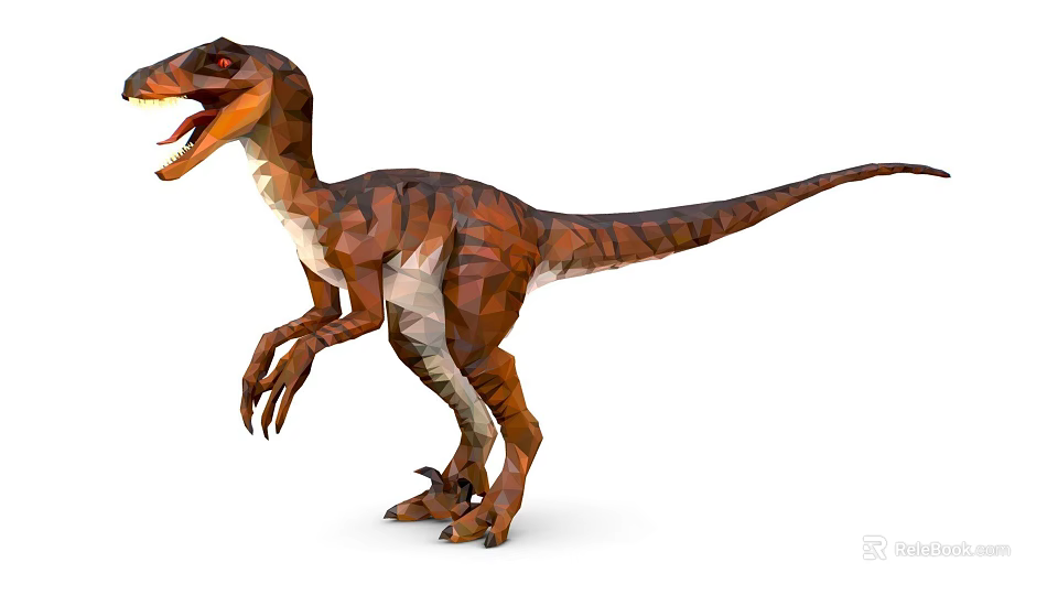 Realistic 3D Velociraptor Model With Brown Orange Stripes Standing Open Mouth 3d model 