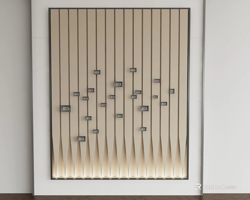Modern Interior Wall Decor Featuring Vertical Stripes And Square Accents 3d model